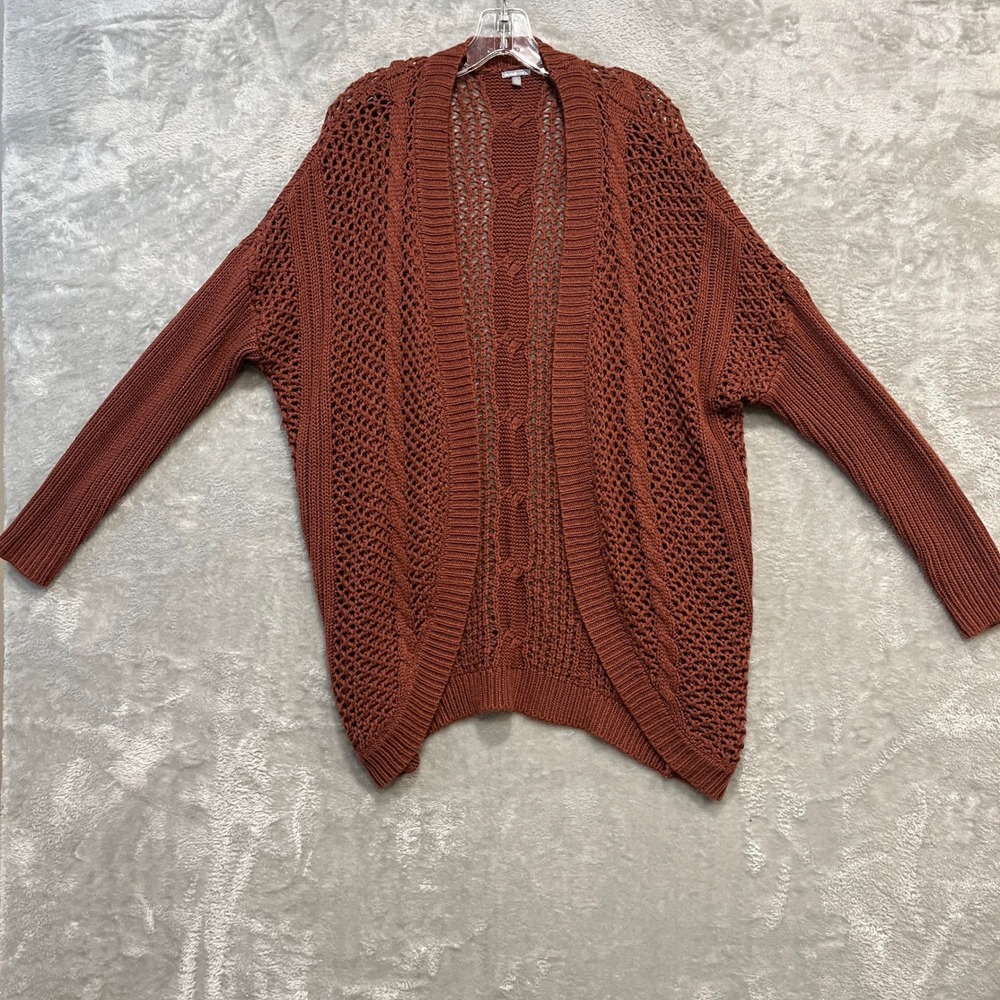 Charlotte Russe Cardigan Womens Small Rust Orange Open Front Cable Knit Crochet